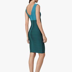 Herve Leger Colorblock Cap Sleeve Dress in Teal